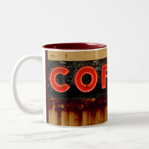 Caneca De Café Em Dois Tons Sinal de Café Neon Rústico