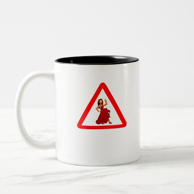 Caneca De Café Em Dois Tons Sinal de estrada com o dançarino no emoticon (Esquerda)