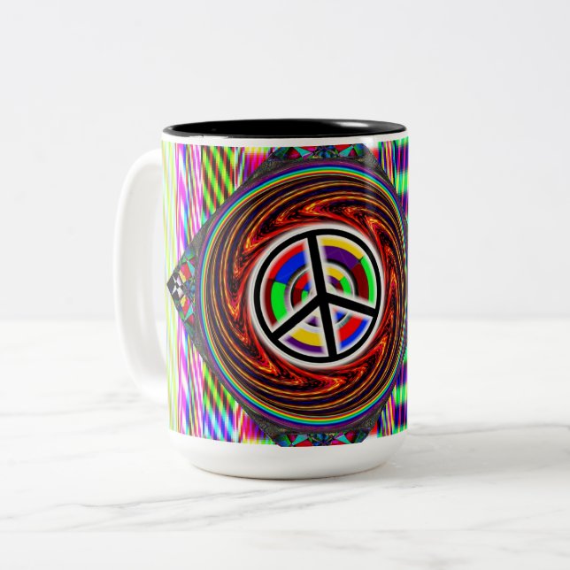 Caneca De Café Em Dois Tons Sinal de Paz Diamante (Adicionar Palavras) (Frente Esquerda)