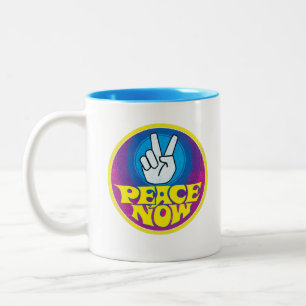 Caneca De Café Em Dois Tons Sinal de Paz Groovy Retro Estilo Hippie