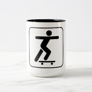 Caneca De Café Em Dois Tons Sinal Skateboarder preto e branco
