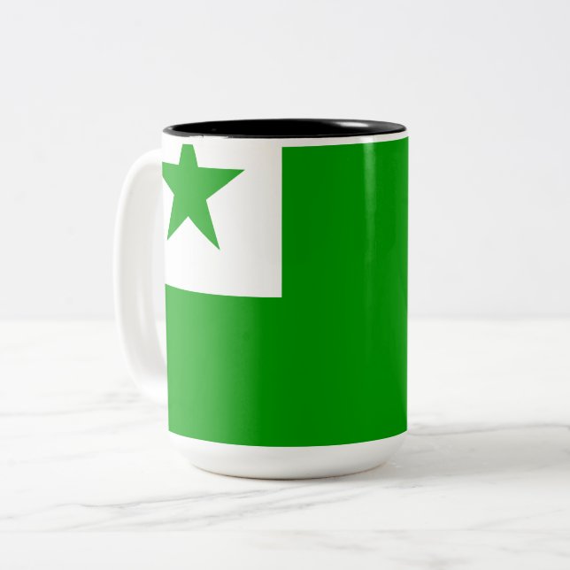 Caneca De Café Em Dois Tons Sinalizador Esperanto (Frente Esquerda)