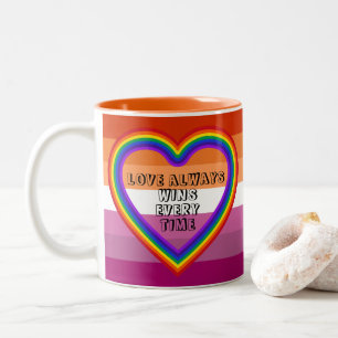 Caneca De Café Em Dois Tons Sinalizador LGBTQAI do Orgulho Lésbico com Texto