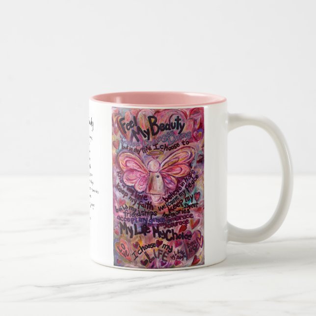 Caneca De Café Em Dois Tons Sinta minha beleza Cancer rosa Angel Mug (Direita)