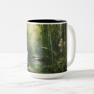 Caneca De Café Em Dois Tons Sip in Style - Panda encantadora na floresta de Ba