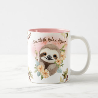 Caneca De Café Em Dois Tons "Sip, Sloth, Relaxe, Repita"