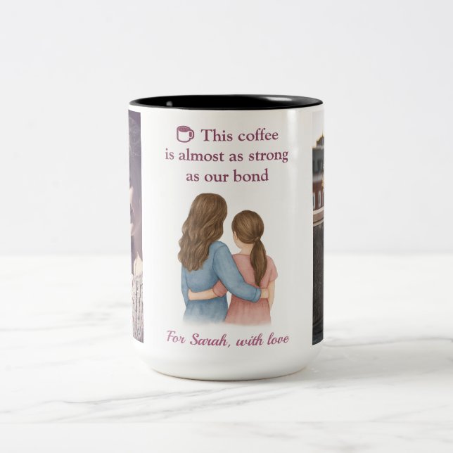 Caneca De Café Em Dois Tons Sisters Forever – Custom Photo Collage Gift  (Centro)