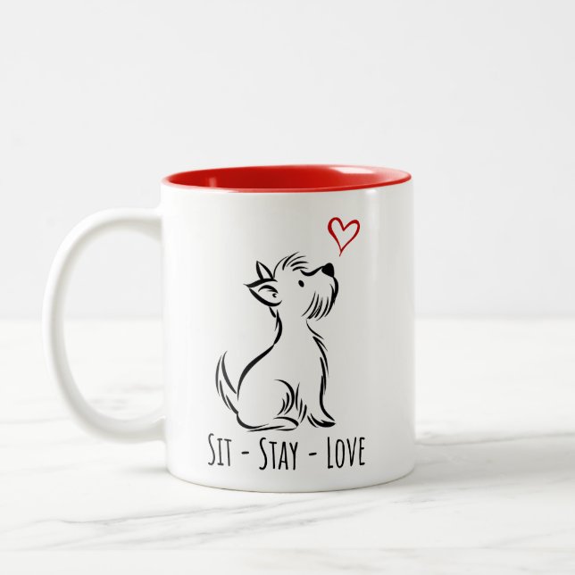 Caneca De Café Em Dois Tons Sit-Stay-Love Westie (Esquerda)