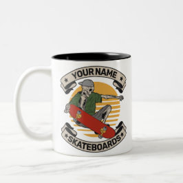 Caneca De Café Em Dois Tons Skate Personalizado Garra de Nose Esqueleto Skater