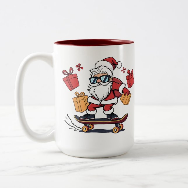 Caneca De Café Em Dois Tons Skater Santa – The Coolest Claus in Town (Esquerda)