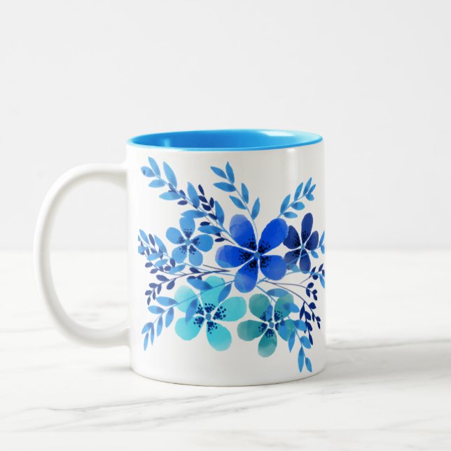 Caneca De Café Em Dois Tons SKAYMARTS | Design Floral Azul (Esquerda)