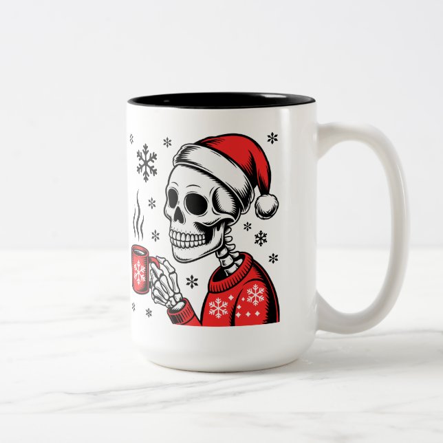 Caneca De Café Em Dois Tons Skeleton Christmas Coffee Funny Holiday Design (Direita)