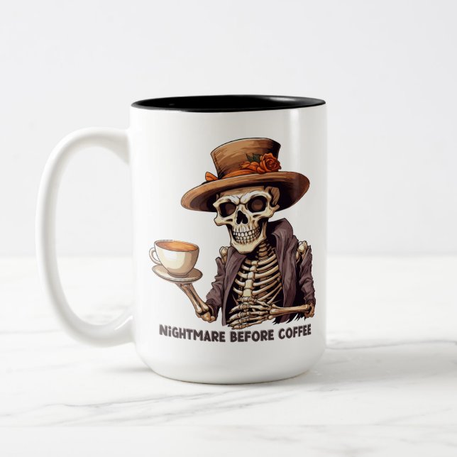 Caneca De Café Em Dois Tons Skeleton Nightmare antes do café assustador (Esquerda)