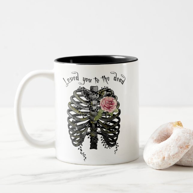 Caneca De Café Em Dois Tons Skeleton Ribcage Te Ama Ao Morto (Com Donut)