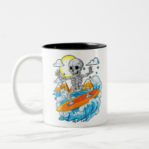 Caneca De Café Em Dois Tons Skeleton Surfing Halloween Hawaii Hawaii Homens Wo
