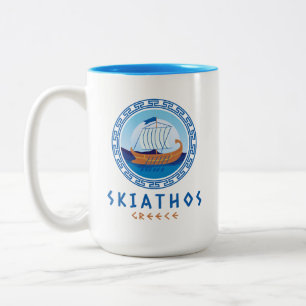 Caneca De Café Em Dois Tons Skiathos, Grécia de navio grego