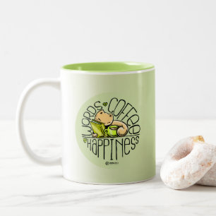 Caneca De Café Em Dois Tons Skribbles: Felicidade do café das palavras (verde