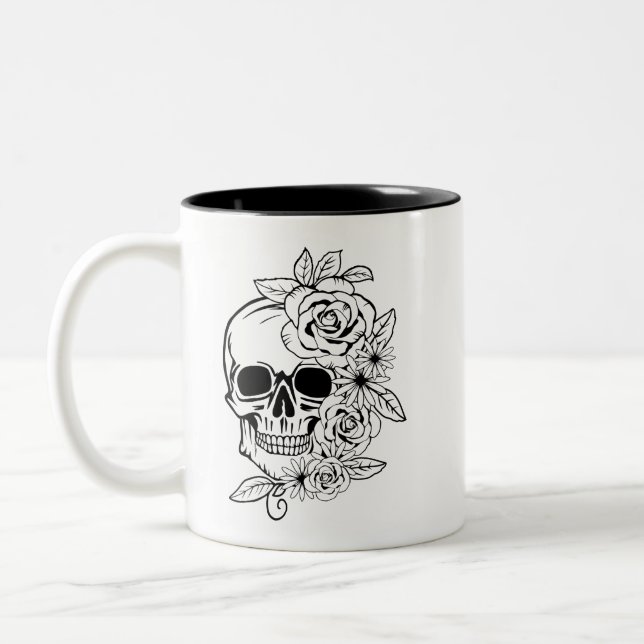 Caneca De Café Em Dois Tons Skull Floral Art (Esquerda)