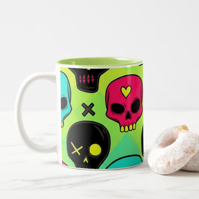 Caneca De Café Em Dois Tons Skull Pattern Coffee Mug (Com Donut)