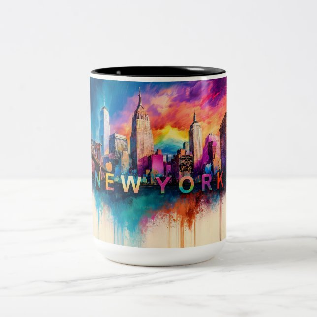 Caneca De Café Em Dois Tons Skyline Abstrato da Apple NYC (Centro)