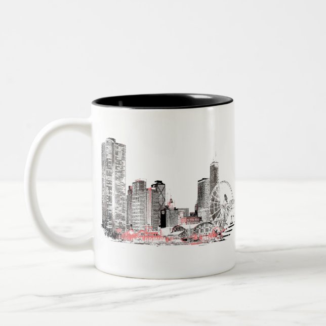 Caneca De Café Em Dois Tons Skyline de Chicago moderna (Esquerda)
