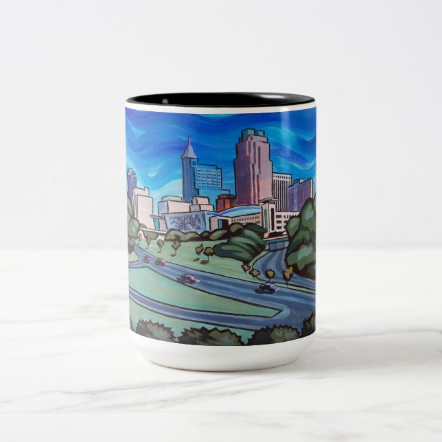 Caneca De Café Em Dois Tons Skyline de Raleigh (Centro)