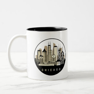 Caneca De Café Em Dois Tons Skyline Modern Black Chicago Illinois