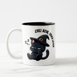 Caneca De Café Em Dois Tons Sleepy Witch Cat Zzz Halloween