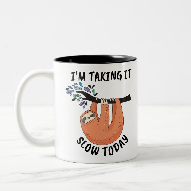 Caneca De Café Em Dois Tons Sloth, vou atrasar hoje (Esquerda)
