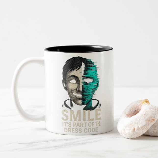 Caneca De Café Em Dois Tons Smile Dress Code Digital Glitch (Com Donut)