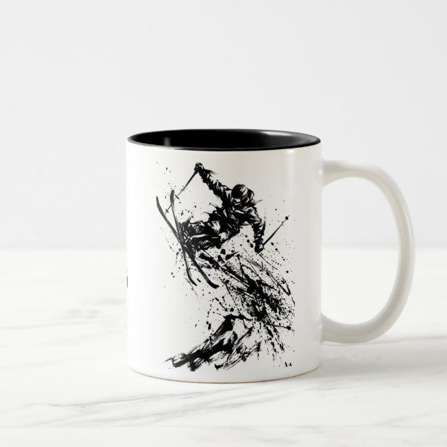 Caneca De Café Em Dois Tons Snowboard Brush Art - Skier Jump (Direita)