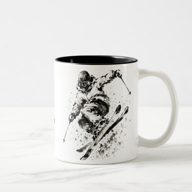 Caneca De Café Em Dois Tons Snowboard Brush Art - Skier Light (Direita)