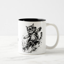 Caneca De Café Em Dois Tons Snowboard Brush Art - Snowboarder cat