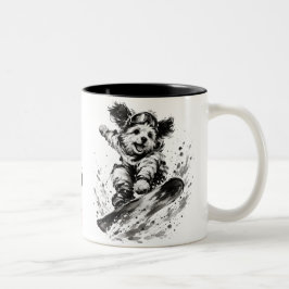 Caneca De Café Em Dois Tons Snowboard Brush Art - Snowboarder Dog 