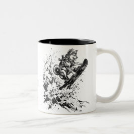 Caneca De Café Em Dois Tons Snowboard Brush Art - Snowboarder Husky