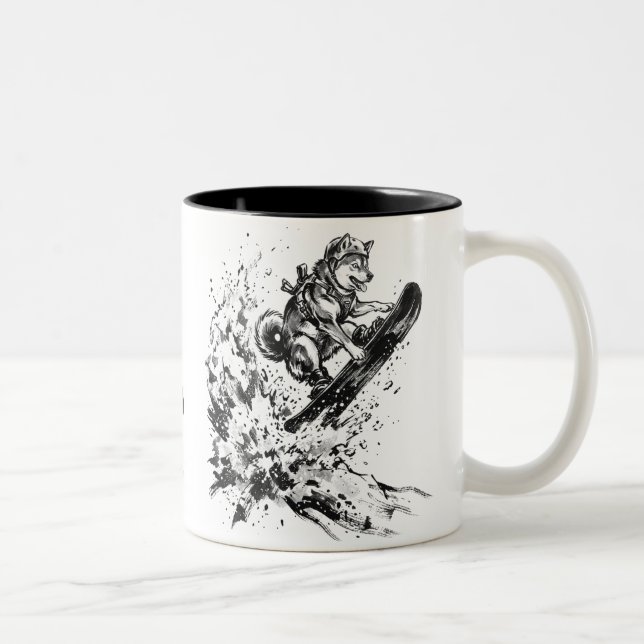Caneca De Café Em Dois Tons Snowboard Brush Art - Snowboarder Husky (Direita)