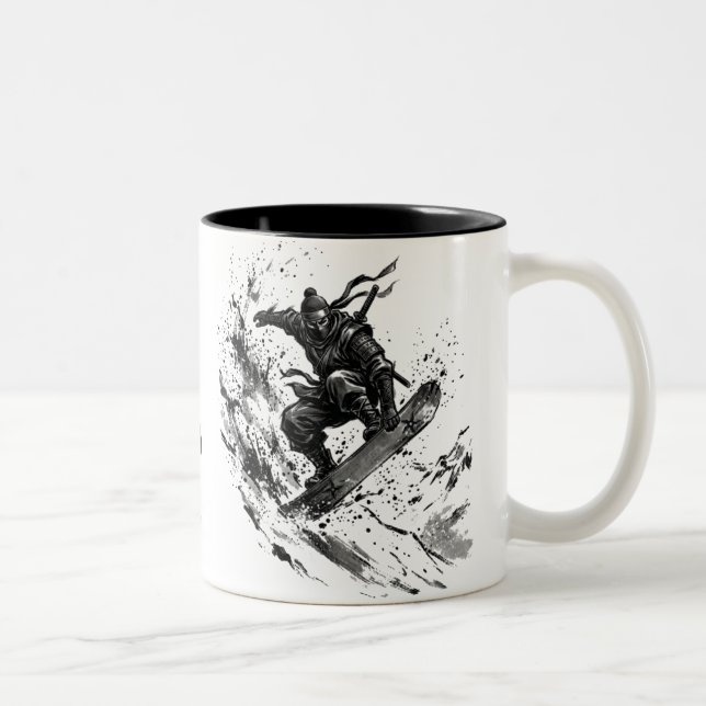 Caneca De Café Em Dois Tons Snowboard Brush Art - Snowboarder Ninja (Direita)