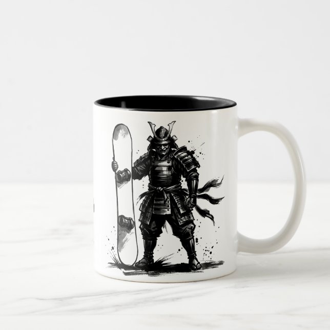 Caneca De Café Em Dois Tons Snowboard Brush Art - Snowboarder Standing Samurai (Direita)