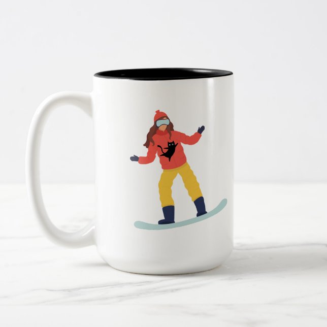 Caneca De Café Em Dois Tons Snowboarder com uma Jaqueta de Gato (Esquerda)