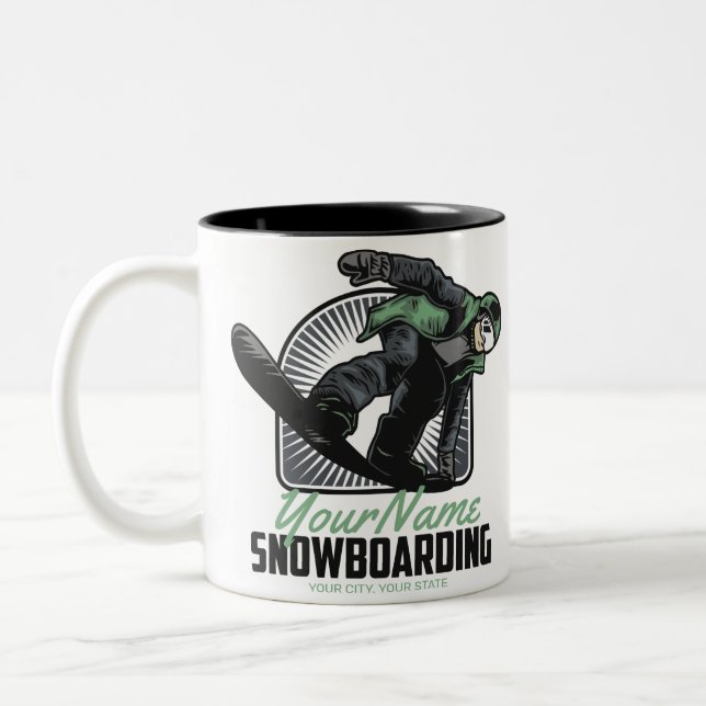 Caneca De Café Em Dois Tons Snowboarding Personalizado Snow Boarder Destruindo (Esquerda)