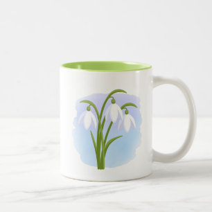Caneca De Café Em Dois Tons Snowdrops - flores do primavera no azul da