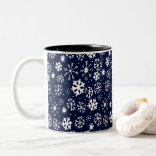 Caneca De Café Em Dois Tons Snowflake Blizzard Desenhado À Mão Com Marinho Clá