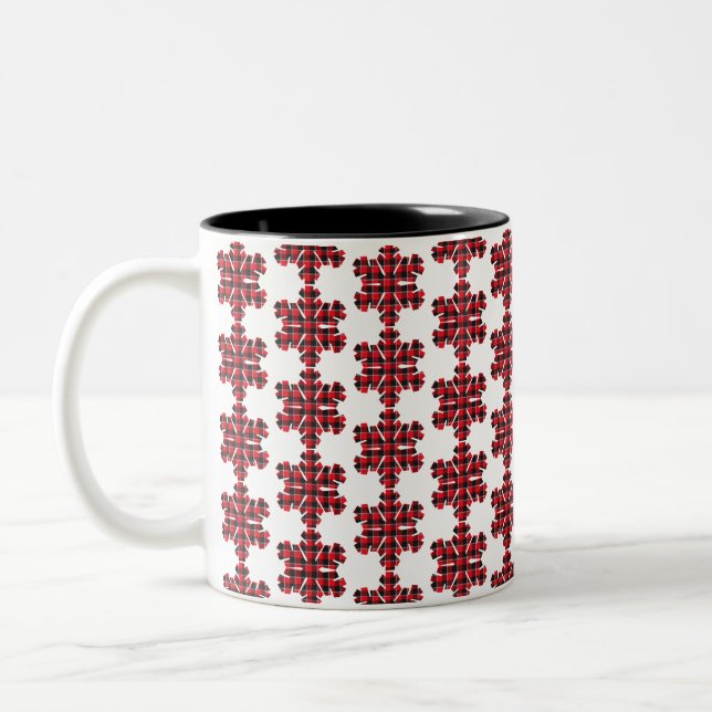 Caneca De Café Em Dois Tons Snowflake Plaid Red Black Buffalo (Esquerda)