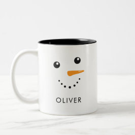 Caneca De Café Em Dois Tons Snowman Cujo Rosto É Personalizado