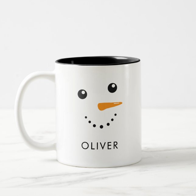 Caneca De Café Em Dois Tons Snowman Cujo Rosto É Personalizado (Esquerda)