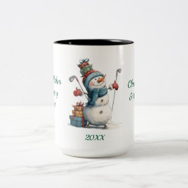 Caneca De Café Em Dois Tons Snowman Golfer Holiday Mug