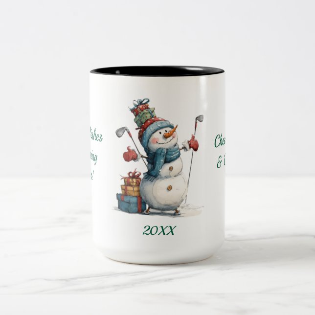 Caneca De Café Em Dois Tons Snowman Golfer Holiday Mug (Centro)