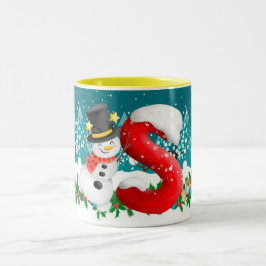 Caneca De Café Em Dois Tons Snowman - Letra Inicial Monograma Mug
