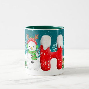 Caneca De Café Em Dois Tons Snowman - Letra Inicial Monograma Mug