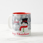 CANECA DE CAFÉ EM DOIS TONS SNOWMAN MERRY CHRISTMAS PERSONALIZADO MUG<br><div class="desc">Uma Boca De Natal Personalizada Que Apresenta Snowman E Feliz Saudação De Natal.</div>